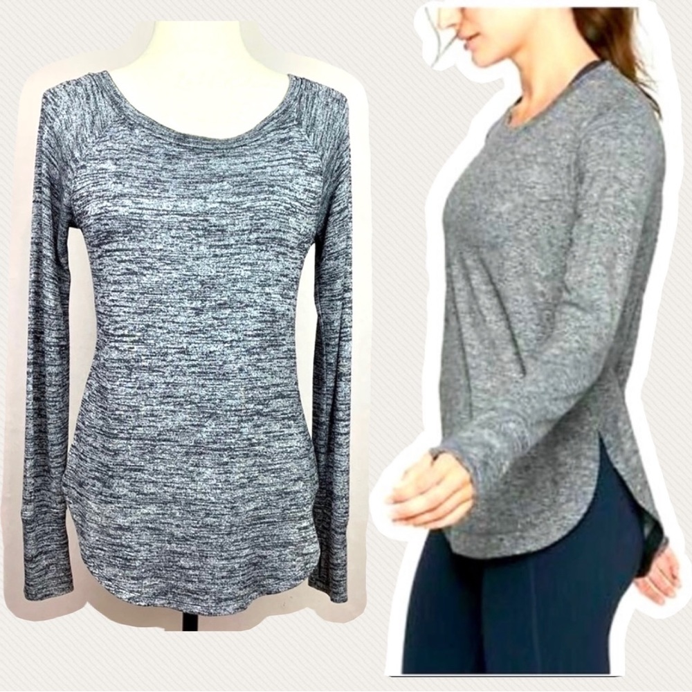 Athleta Uptempo Long Sleeve Marbled Gray Top Size XS